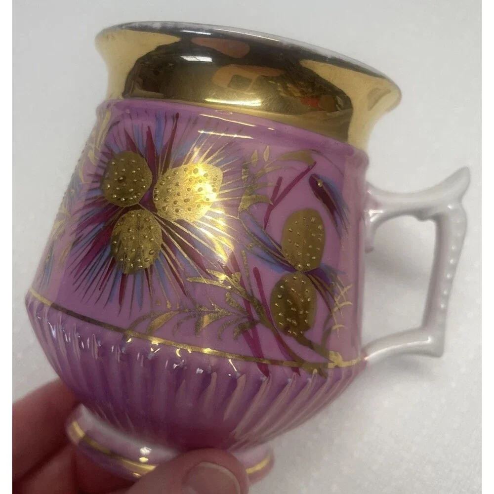 VINTAGE PORCELAIN Coffee Tea Cup Hand Painted Gold Pink Purple Blue STUNNING